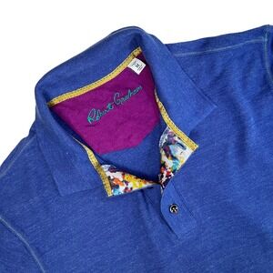 Robert Graham Polo Shirt Men M Blue Knit Contrast Trim Short Sleeve Classic Fit
